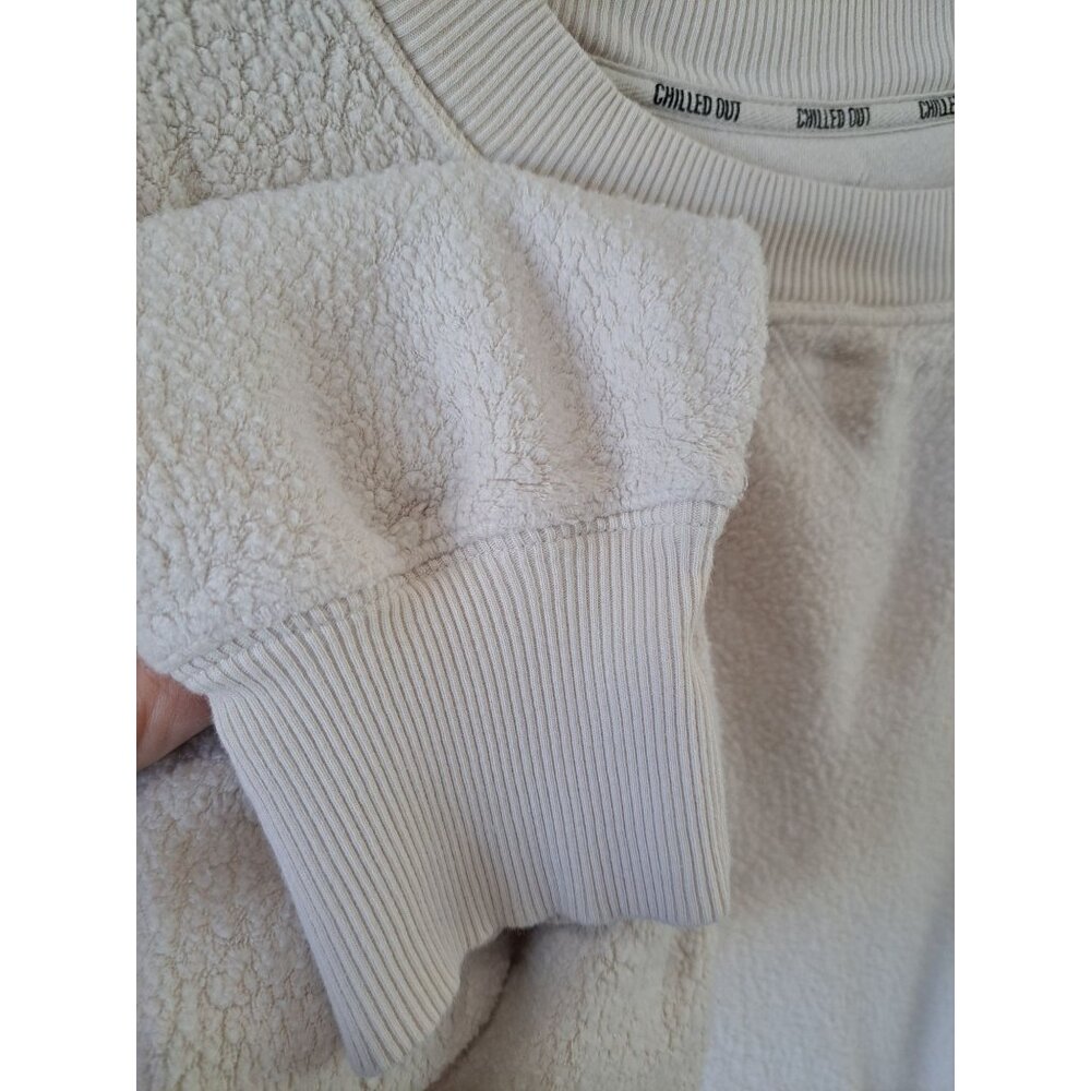 Aerie Chilled Out Large Beige Sherpa Sweatshirt Ribbed Side Panels Women's Cozy - Picture 4 of 11